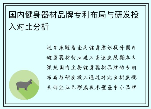 国内健身器材品牌专利布局与研发投入对比分析